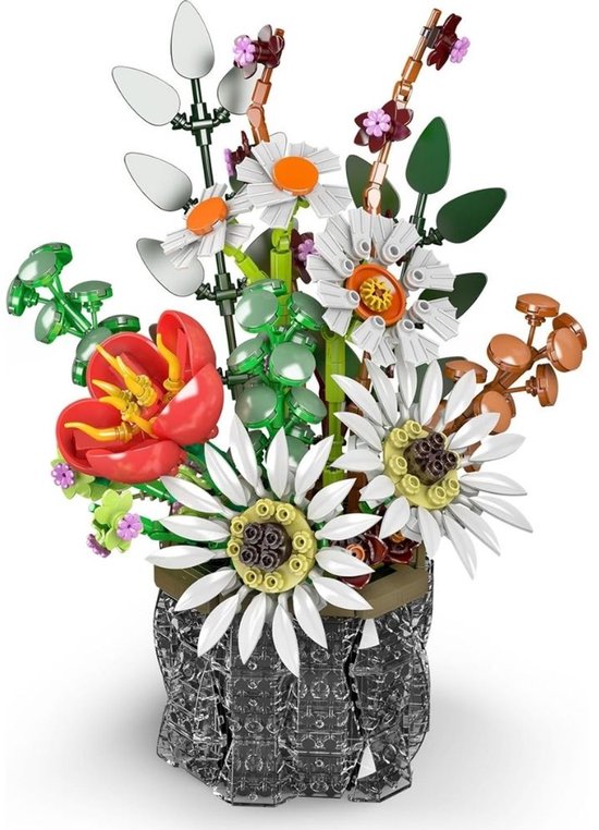 Mould King 24107 Botanical Daisy Bloemenboeket in Vaas | Bloemenpracht flowers collection | Classic Creator STEM speelgoed bloemen bouwpakket | Geschikt voor Lego | Modelbouw volwassenen & kinderen | Bouwdoos met 1157 bouwstenen