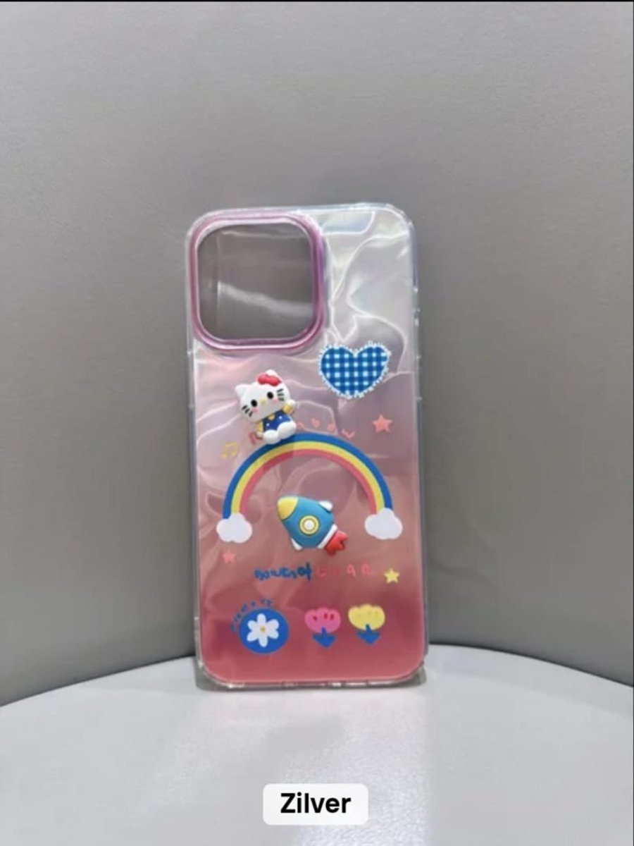 Trendy iPhone 17 Telefoonhoes 3D Decoratie – Zilver