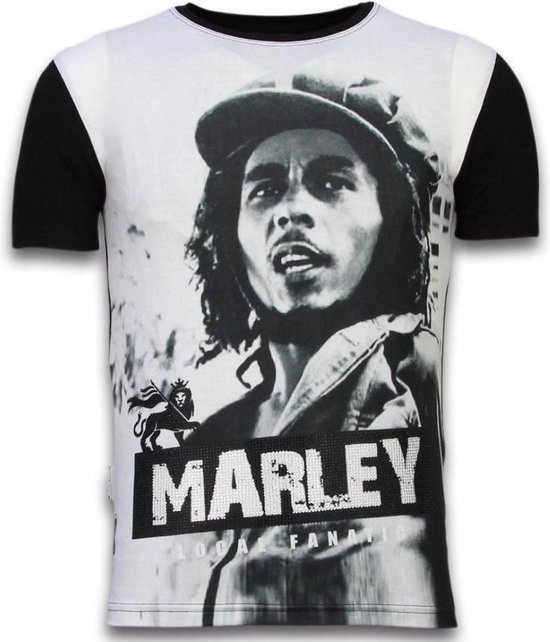 Bob Marley fanatique local noir et blanc - T-shirt strass numérique - Noir Bob Marley noir et blanc - T-shirt strass numérique - T-shirt homme noir taille XL