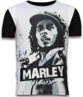 Bob Marley Black And White - Digital Rhinestone T-shirt - Zwart
