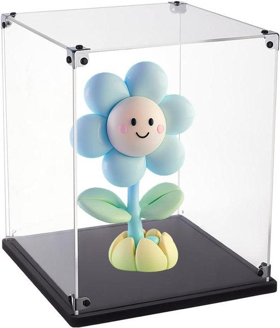 TA-VIGOR Vitrine D'Exposition en Acrylique Clair 20 x 20 x 30cm - Boîte De Présentation À Monter avec Socle Noir - Protection Anti-Poussière pour Figurines, Jouets Et Rangement Domicile Storage