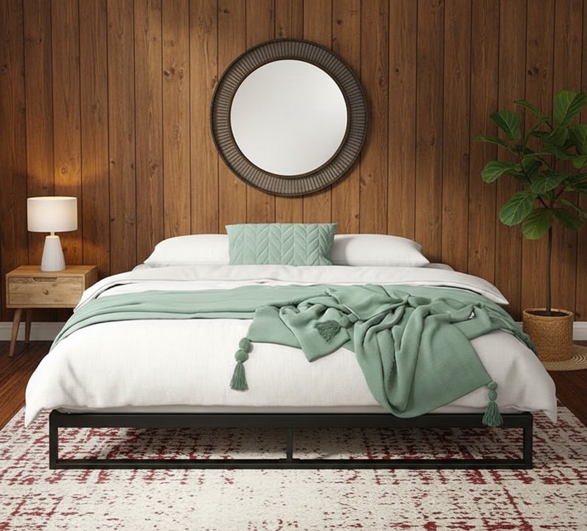 Luna Deluxe Bed 140x200 cm – Zwart Metalen Bedframe met Houten Lattenbodem – Laag Platform, Stil en Stabiel – Modern Minimalistisch Design – Ideaal Voor 1- of 2-Persoons Matrassen Furniture Land