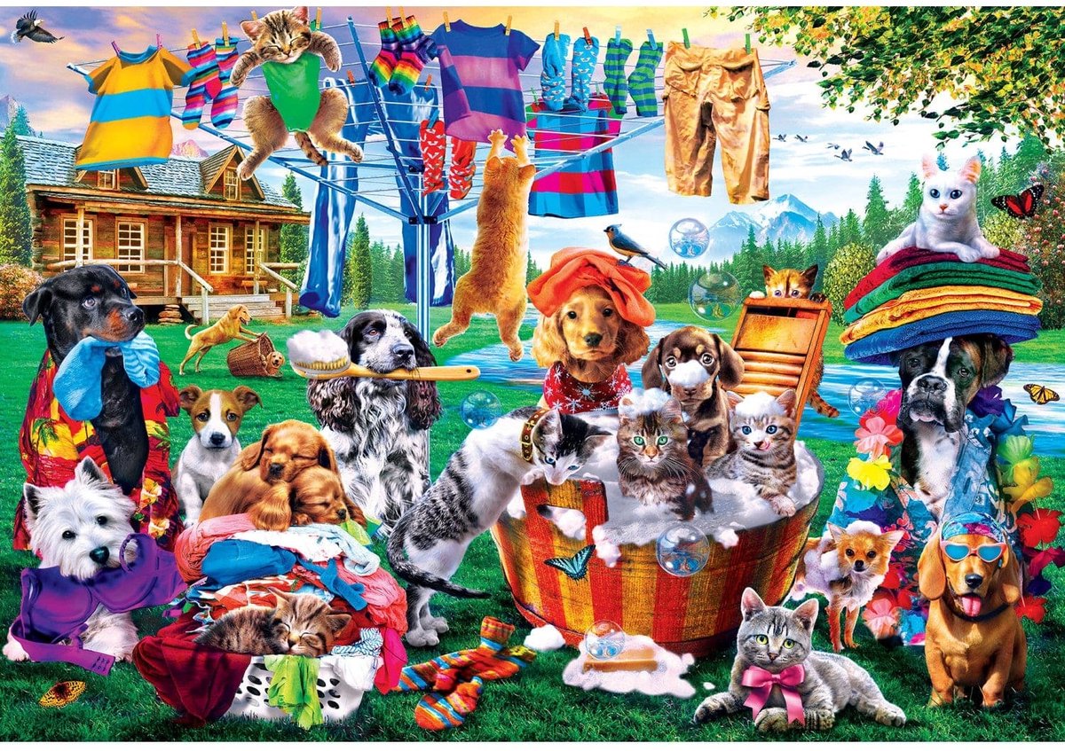 Master Pieces puzzel XXL stukjes - Laundry Day Rascals - 1000 stukjes.