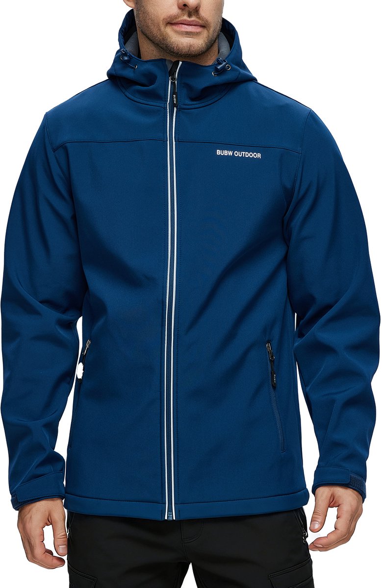 BUBW® Windjack Softshell Outdoorjas Heren Windjack Lichtgewicht Waterdicht Ademend met Capuchon Outdoorjas Blauw