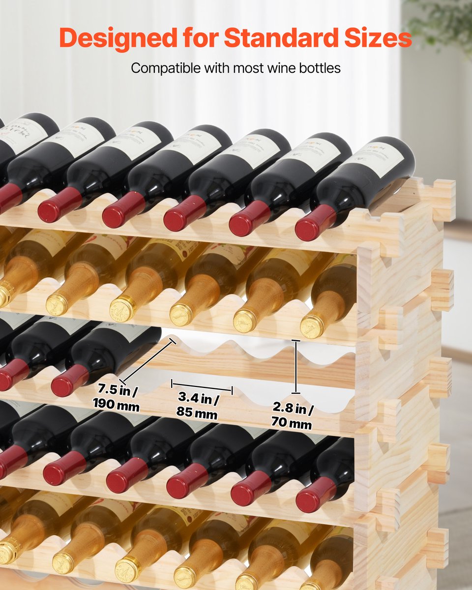 VEVOR Stapelbaar Modulair Wijnrek voor 96 Flessen, 8 lagen, flessenrek met een totaal draagvermogen van 112 kg, stabiel, wijnflessenstandaard voor keuken, wijnkelder, bar, houder voor natuurwijnen — cadeau in Cadeau-ideeën - foto 7