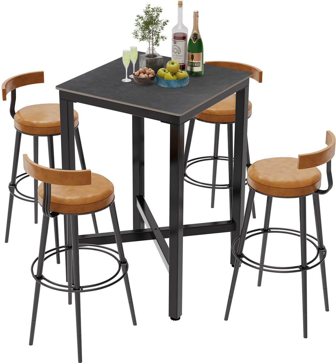 FATIVO Hoge Bartafel - Keukentafel - Vierkante - 70 x 70 x 105 cm (L x B x H) - Barkrukhoogte Tafel - Keuken Tafel - Zwart