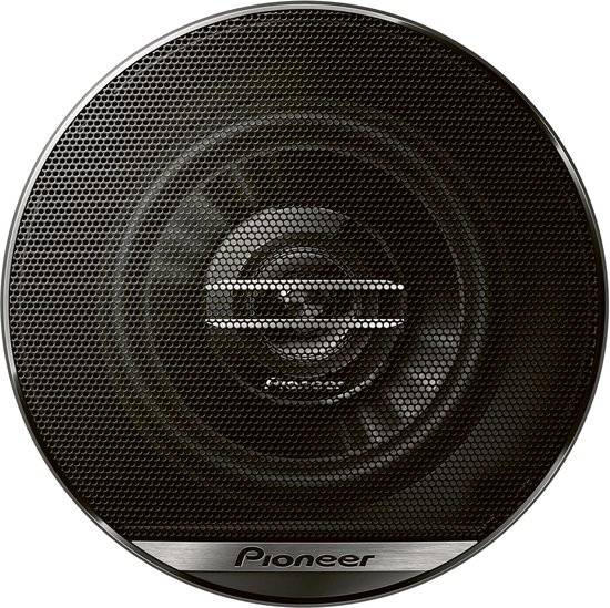 Zwarte Pioneer luidspreker met metalen rooster en Pioneer logo.