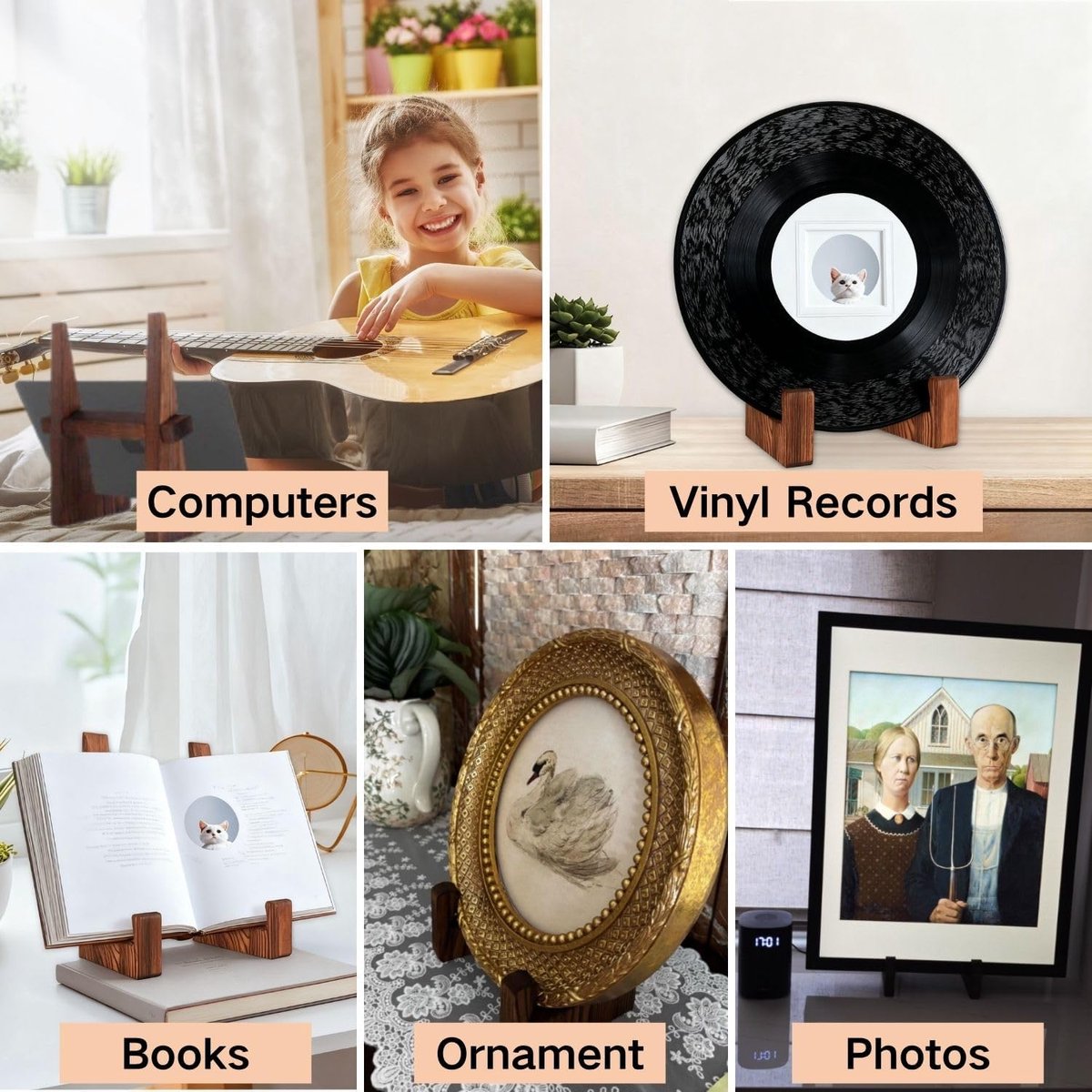 Receptenrek - boekenplank - houten standaard - H-vormig houten bordenrek/boekenplank - geschikt voor keukens, woonkamers of kantoren, stevig en duurzaam, biedt ruimte voor recepten, foto's of documenten.