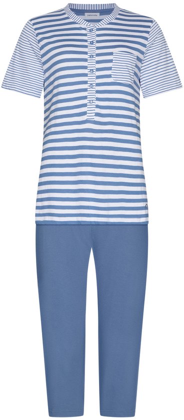 Pastunette - Pyjama - Stone Blue - Katoen - Blauw/Wit - Knoopsluiting - Maat 40