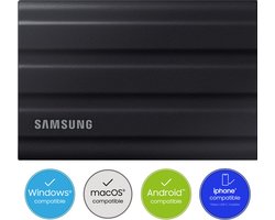 Samsung Portable T7 Shield – Externe SSD – USB C 3.2 – Inclusief USB C en USB A kabel – Geschikt voor iPhone USB C – 4 TB – Zwart
