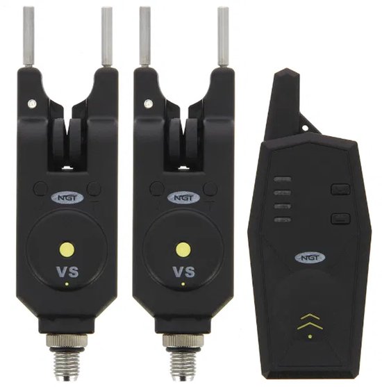 NGT Wireless Bite Alarm Set - 2 + 1 - Récepteur sans fil - Comprend des oreilles accrochées - Hauteur et volume réglables - Étanche - Zwart