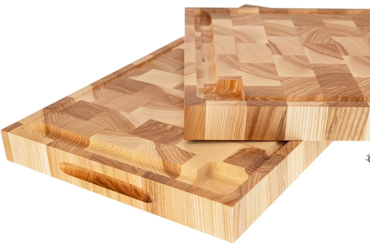 Houtenfrits – Snijplank – Hakblok van Europees Essenhout – Kopshout – 54 × 30 × 4 cm