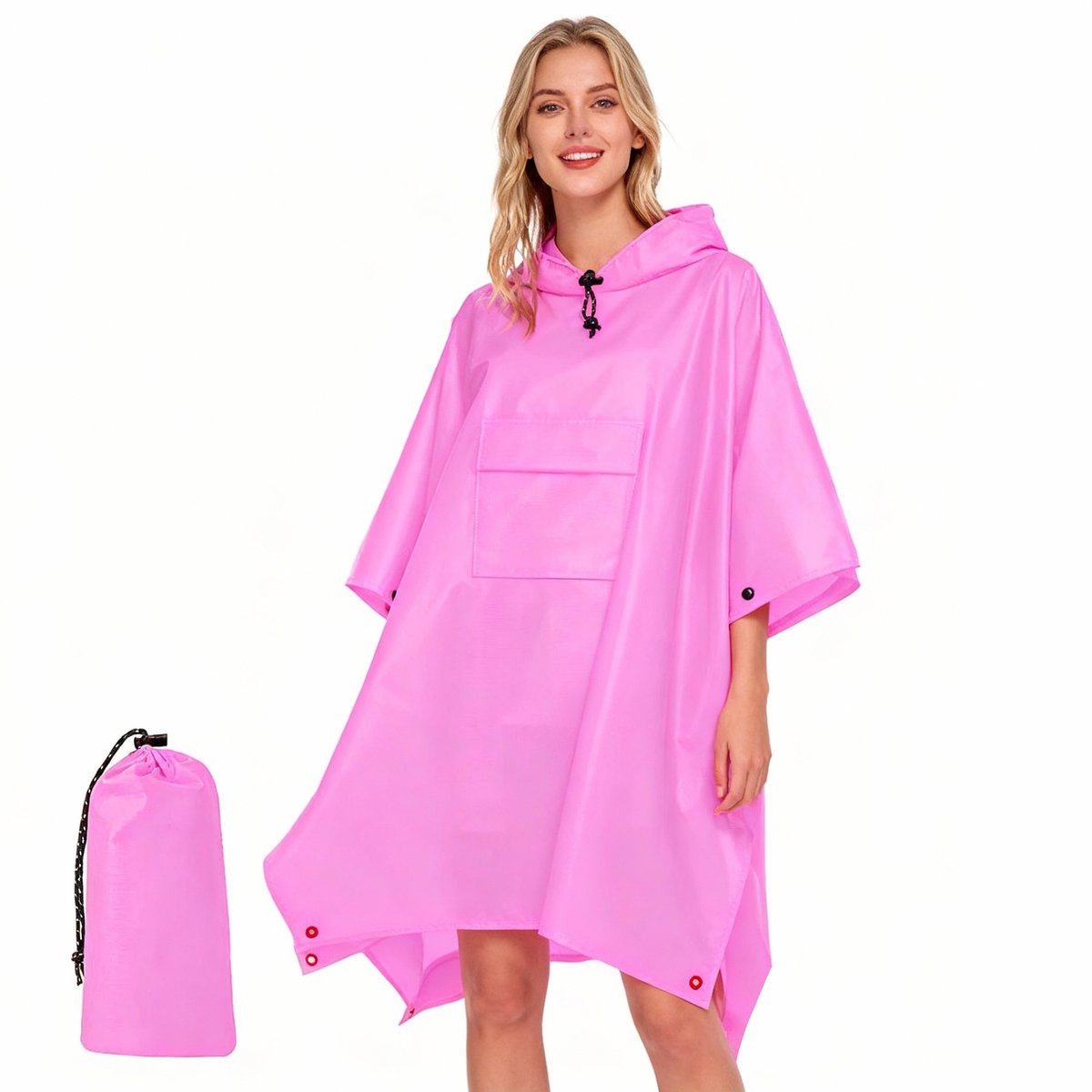 GOODEVN Regenponcho Waterdicht & Winddicht - Met Ingebouwde Opbergtas - Unisex One Size - Ideaal voor Fietsen, Festivals en Wandelen - Roze