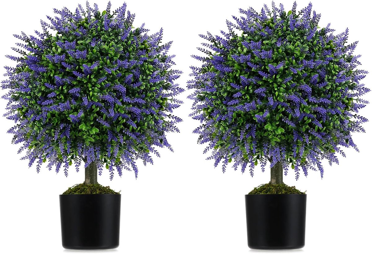 KOMFOTTEU Set van 2 kunstblauweregenballen, kunstpotplanten met levendige blauweregen en realistisch mos, decoratieve planten voor ingang, woonkamer, balkon