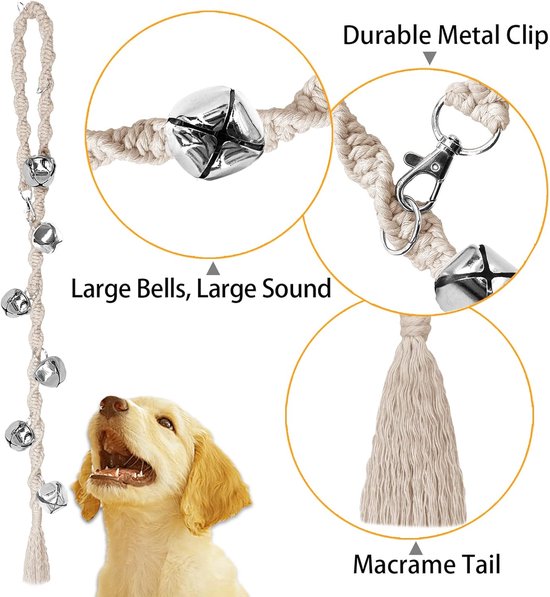 Hondenbellen om naar buiten te gaan, verstelbare hondendeurbel, deurbel voor honden, kwaliteit puppy trainingsbel, gedraaide stijl, beige — afbeelding 5