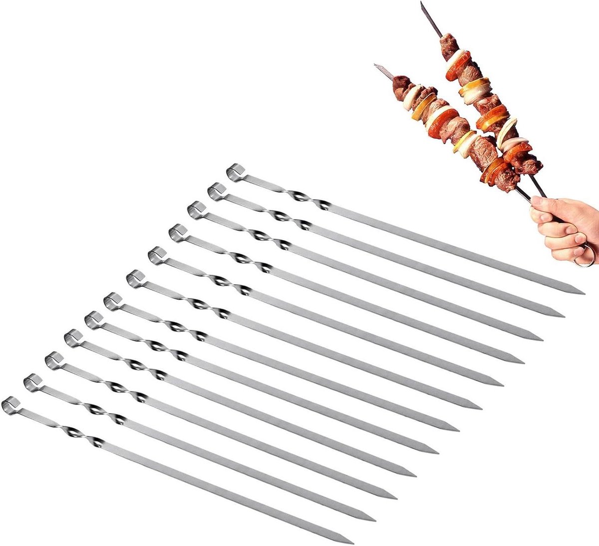 RVS grillspiesen voor vlees, groenten en marshmallows - set van 12 stuks (30 cm)