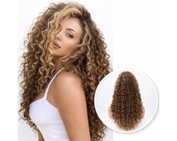 Luxe Krullen Pruik Dames - Pruiken - Haarstuk Met Net - Haarstukje - Hairextensions - Krul Haar - Haren Vrouwen - Bruin & Blond - Carnaval - 65 cm