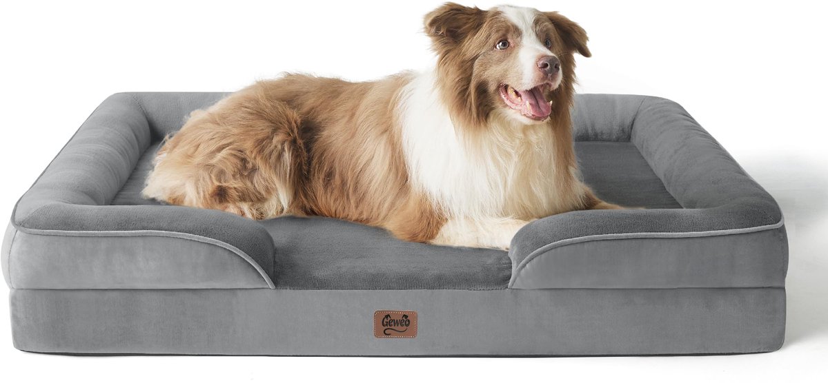 Geweo Orthopedische Hondenmand met Ergonomisch Eierdoos-schuim - 89*63 cm - voor Grote Honden - Wasbaar en Antislip - Grijze - L