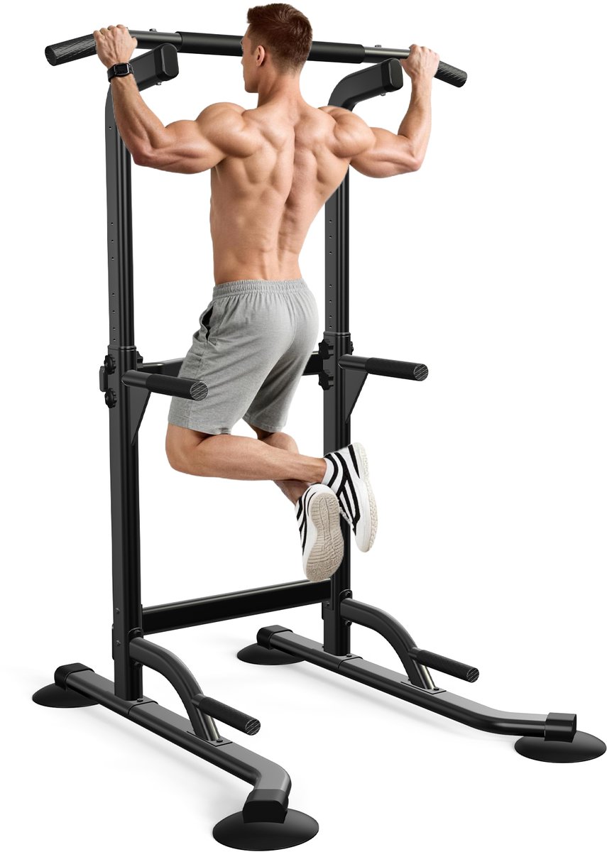 Tour De Musculation DlandHome, Power Tower Barre De Traction Ajustable Station Musculation Dips Station Chaise Romaine Station De Tractions Dips Abdominaux Accoudoirs Fitness