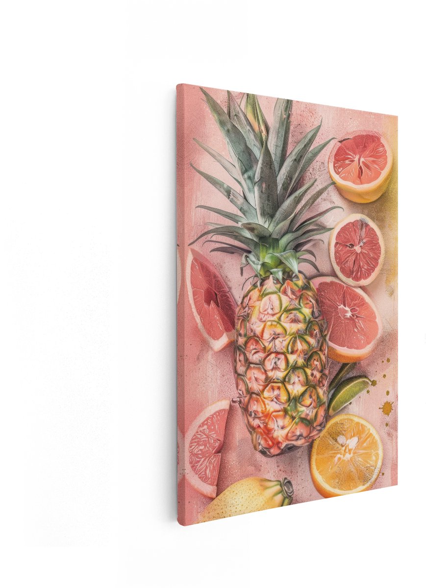 Artaza Canvas Schilderij Ananas - 60x90 cm - Wanddecoratie Tropisch Fruit - Muurdecoratie Citrus - Decoratie Keuken - Roze