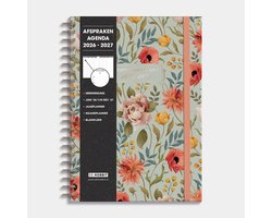 Hobbit – Afsprakenagenda 2026-2027 – A4 (21 x 29,7 cm) – Tijdindeling per kwartier – Zakelijke Agenda – 1 week op 2 pagina’s – Ringband Agenda – Harde Kaft – Vintage Bloemen