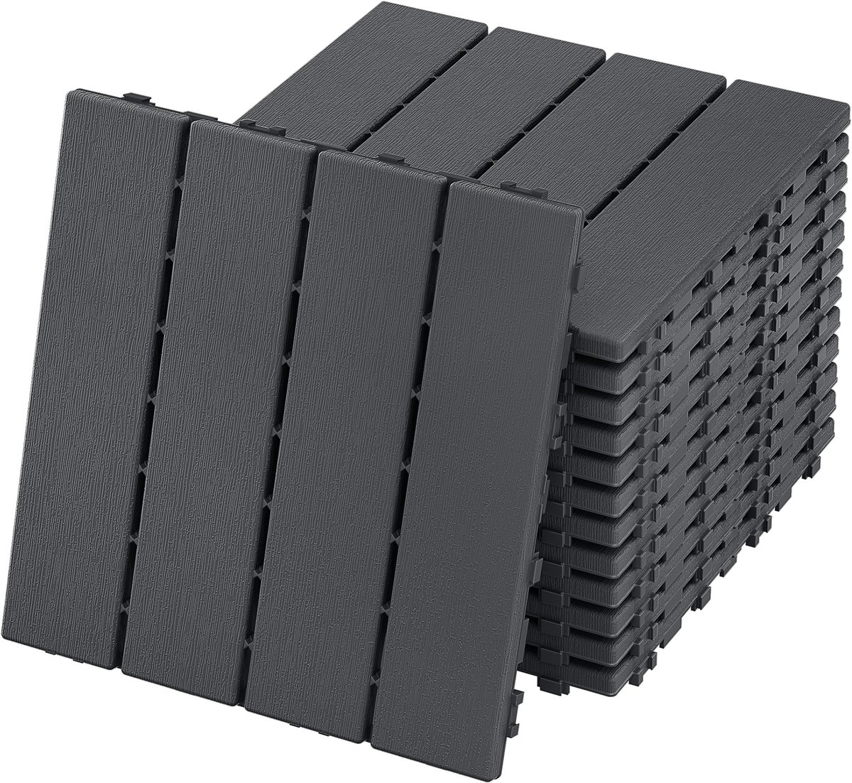 Aufun WPC Kliktegels Balkontegels 1m² - 11 Stuks 30x30cm Antraciet - Geschikt voor Tuin&Balkon