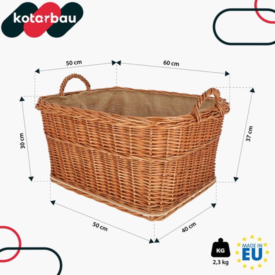 KOTARBAU Panier Osier, 60x50 cm, Buche, Couleur Naturelle, Anse