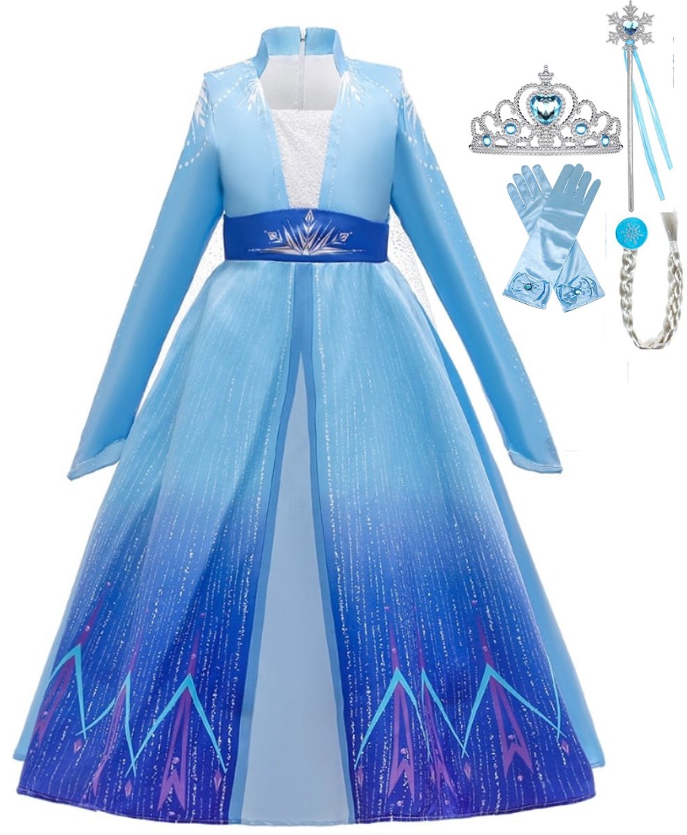 Frozen prinsessenjurk - Het Betere Merk prinsessenjurk meisje - verkleedkleren - Elsa jurk - kroon - tiara - toverstaf - maat 98/104 - prinsessen accessoire set