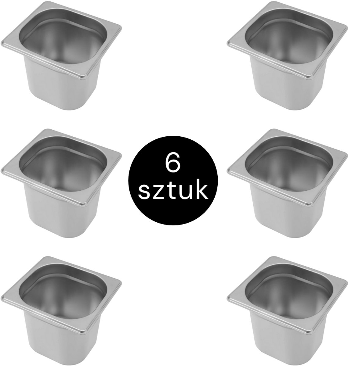 MEGA-M Gastronorm - GN 1/6 Set van 6 stuks - 176x162x150 mm - Roestvrij Staal