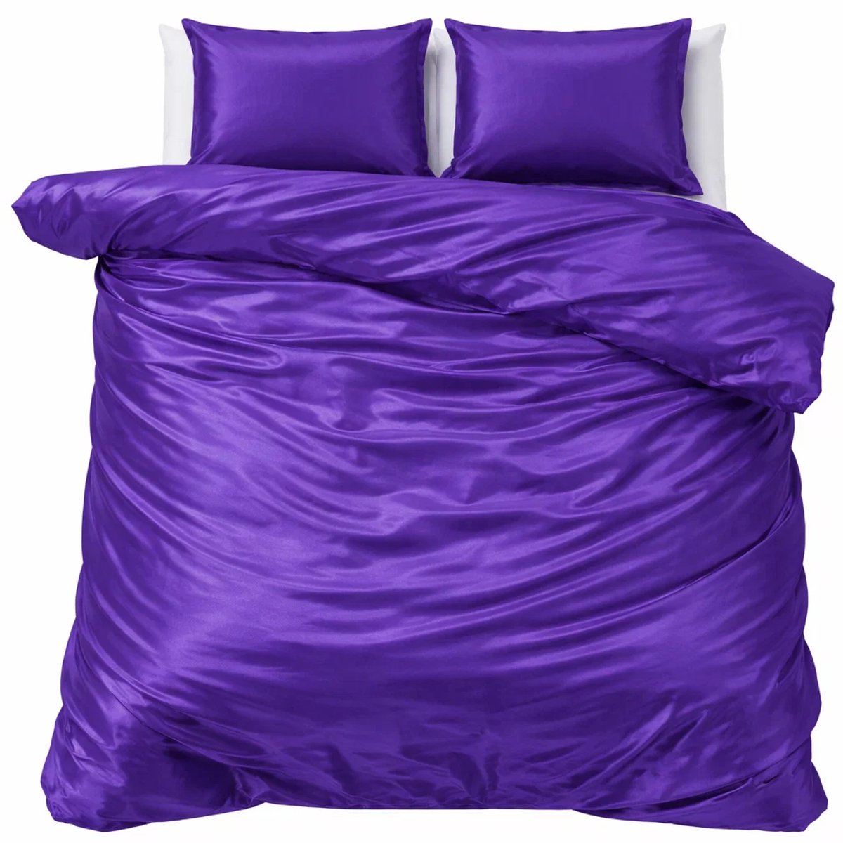 decoware dekbedovertrek - Glans Satijn - Paars - Tweepersoons - 200x220 + 2st 60x70 cm - Hotelervaring
