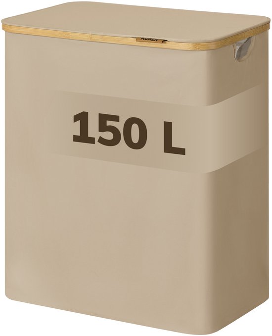 Panier à linge ACAZA 3 compartiments - Panier à linge avec couvercle - 150 L - Bamboe - 60 x 38,5 x 70,5 cm - Couleur sable