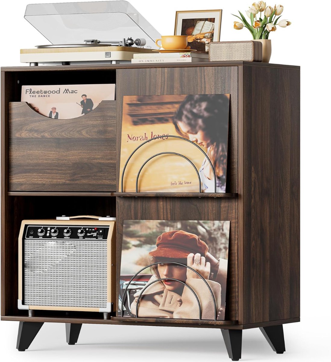 Platenspeler Meubel – Stand Platenspelerstandaard Met Vinyl Opbergsysteem - Bruin