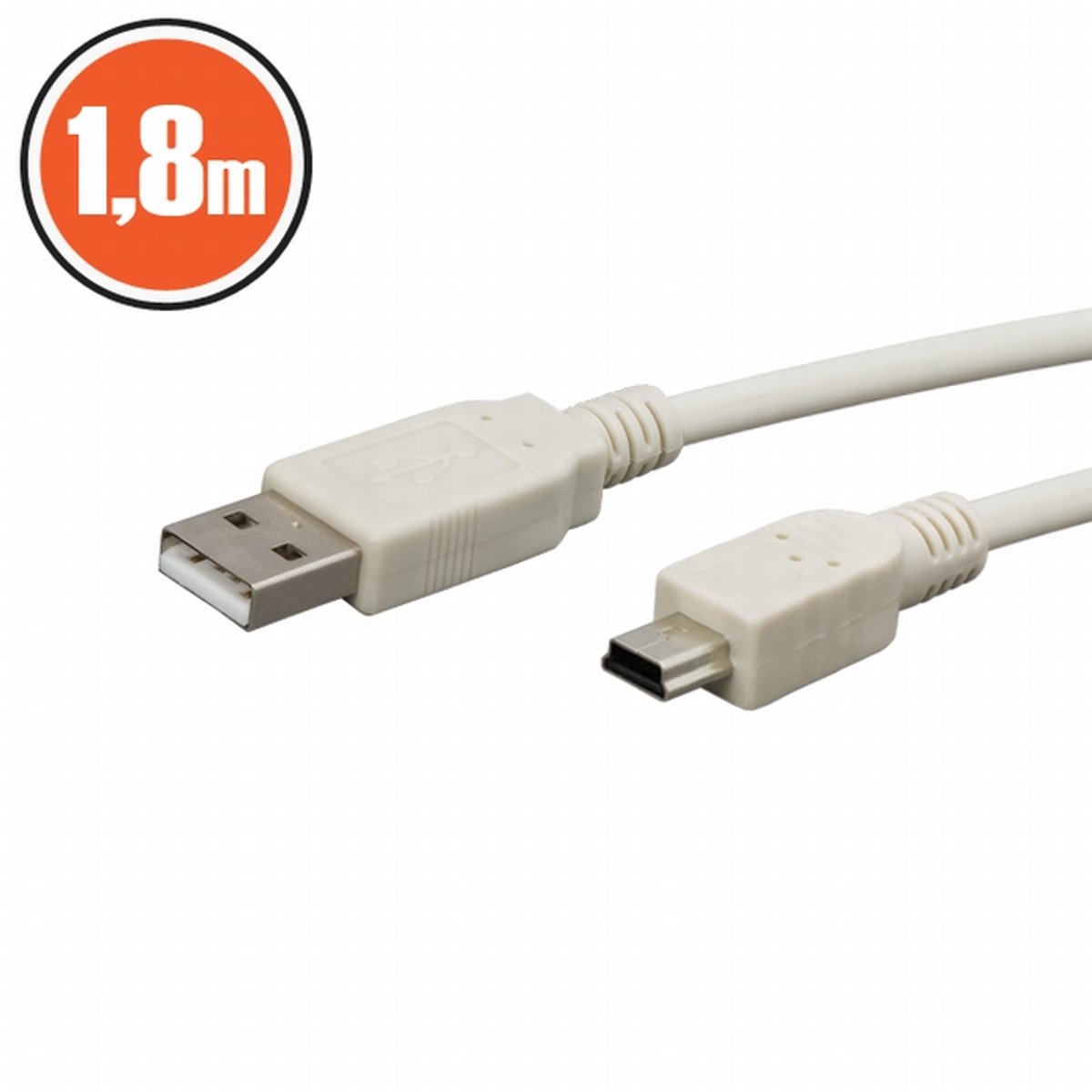 USB 2.0 kabel 1,8 m - A naar mini B plug - witte datakabel voor printers, computers en randapparatuur - USB-A naar USB-B aansluiting [20133]