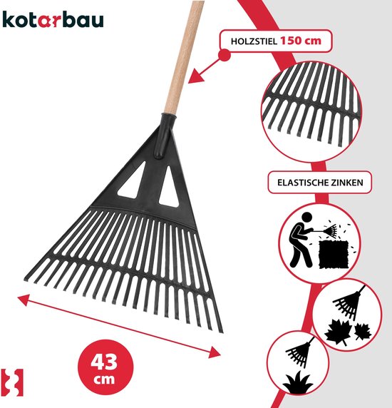KOTARBAU® Bladhark, Tuinhark van Kunststof, 43 cm, Zwart, met Steel, Gazonhark, Waaierbezem, Lichtgewicht Hark, Stevige Hark, van Merkloos	 — afbeelding 4