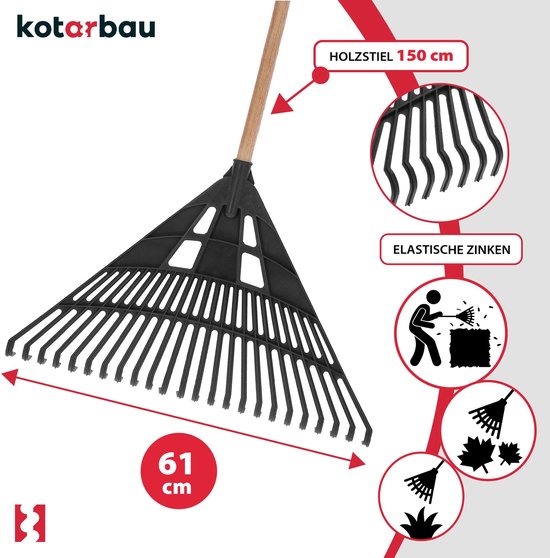 KOTARBAU® Bladhark, Tuinhark van Kunststof, 61 cm, Zwart, met Steel, Gazonhark, Waaierbezem, Lichtgewicht Hark, Stevige Hark, van Merkloos	 — afbeelding 4