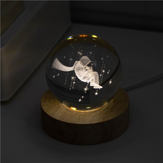 longziming -Kristallen nachtlamp bol - kleurrijke glazen decoratie met warm licht - Kleine Prins en sterren - sfeervol nachtlampje voor slaapkamer, bureau en kinderkamer van Longziming — afbeelding 5