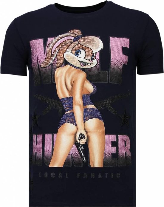 Milf Hunter - Rhinestone T-shirt - Navy