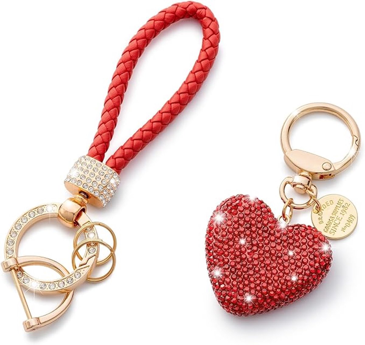 Luxe Sleutelhanger met Hart – Strass & Roségoud – Gevlochten Koord – Dames – Cadeau-idee