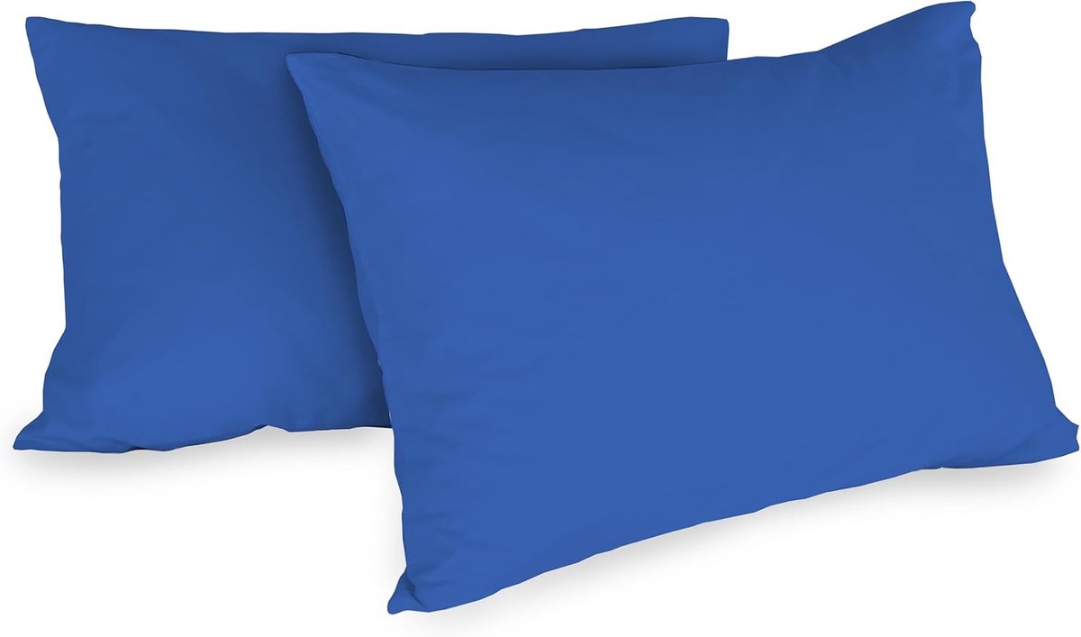 Famanu Set van 2 kussenslopen van katoen - 52 x 80 cm - koningsblauw - 100% katoen - kussenovertrekken voor bed - hotelsluiting Royal