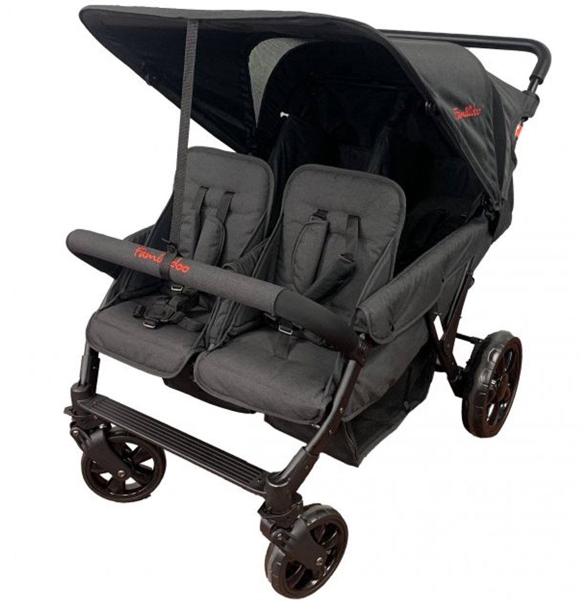 Familidoo buggy 4 Zitplaatsen Lidoo Star - Geschikt voor 2 newborn baby's - inclusief regenhoes Fully BLACK