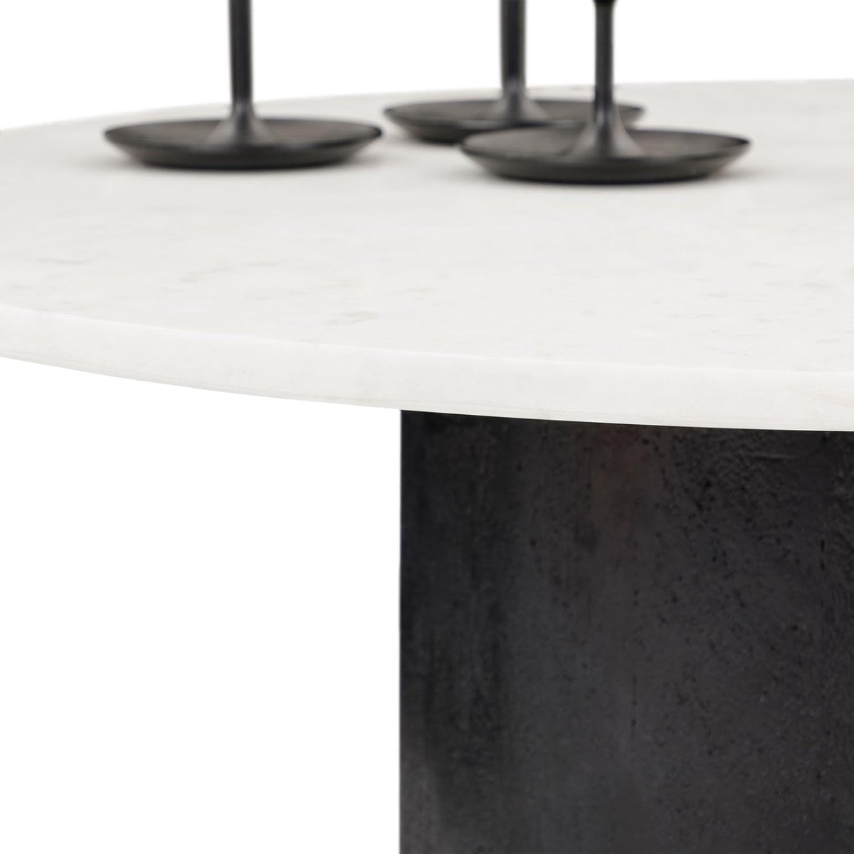 Salontafel rond marmer 80 cm – Luxe Woonkamertafel met Massief Acaciahouten Sokkel, Moderne Ronde Koffietafel met Echt Marmeren Blad – Wit/zwart – Pauwhome