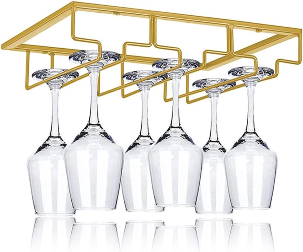 Aurixi® Ophangrek Wijnglazen - Wijnglazenhouder – Metalen Wijnglazenrek - goud - 30cm x 1cm x 7cm