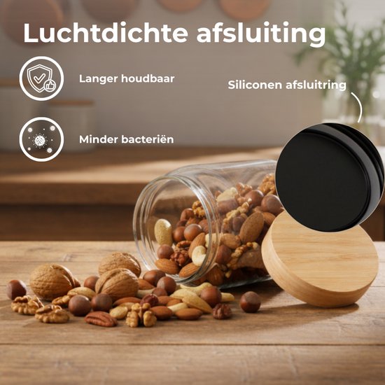 Bocaux de conservation Organess avec couvercle en Bamboe - Lot de 6 - Glas avec couvercle - Bonbonnière - Bocaux de conservation en verre