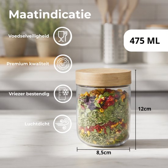 Bocaux de conservation Organess avec couvercle en Bamboe - Lot de 6 - Glas avec couvercle - Bonbonnière - Bocaux de conservation en verre