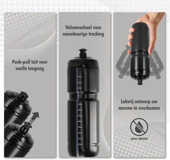 Gourde noire avec embout push-pull, échelle de mesure pour un suivi précis et conception anti-fuite.