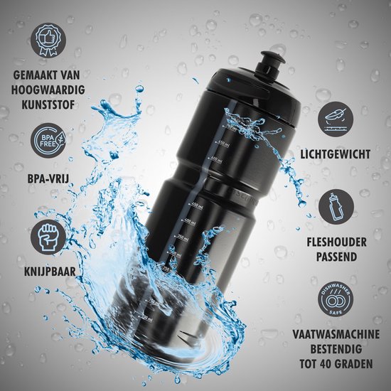 Bouteille d'eau 800 ml pour vélo, lot de 2 - Bouteille de sport légère sans BPA - Bouteille d'eau de Fitness - Compatible avec tous les Porte-bouteilles - Passe au lave-vaisselle - Shaker - Recyclable et solide