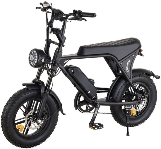Elektrische fatbike OUXI C80 Mini 250W 50 km actieradius 25 km/u 2 personen 16” wielen zwart