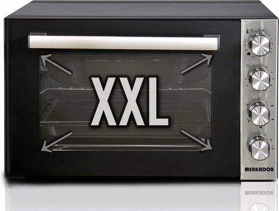 Merkador XXL Vrijstaande Oven - 70 Liter - 2000 Watt - Hetelucht - Draaispit - RVS Afwerking - Gemakkelijk te Reinigen Granieten Binnencoating
