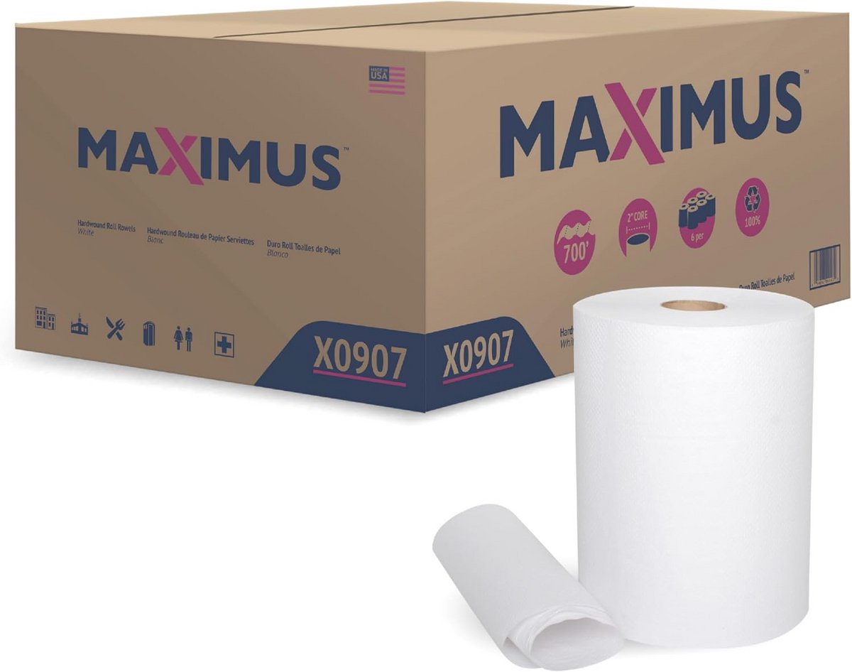 Hoge Capaciteit Hardwound Papieren Handdoekrollen Wit - 10 Inch - TAD Alternatief (6 Rollen)