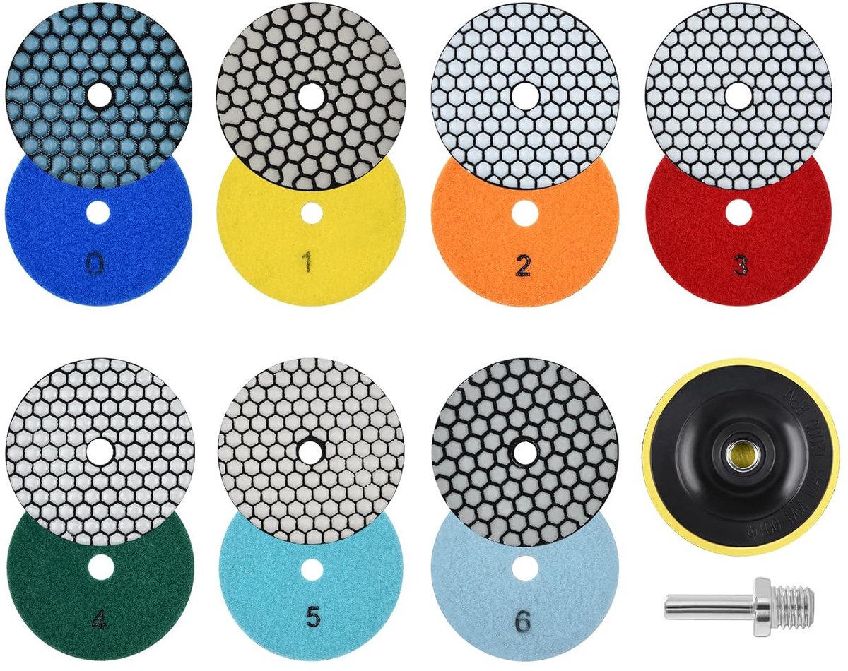 9-delige Diamant Polijstschijven Set 100 mm Droog voor Graniet, Marmer en Steen met M14 Steun